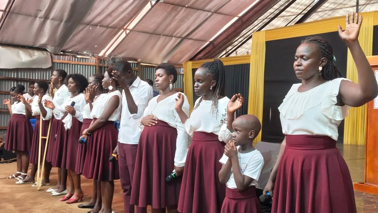 The worship ministry praying together in Soroti City
